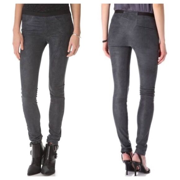 Helmut Lang Lamb Leather Gray Skinny Pants Leggings Elastic Waist Size 2 - Picture 1 of 9